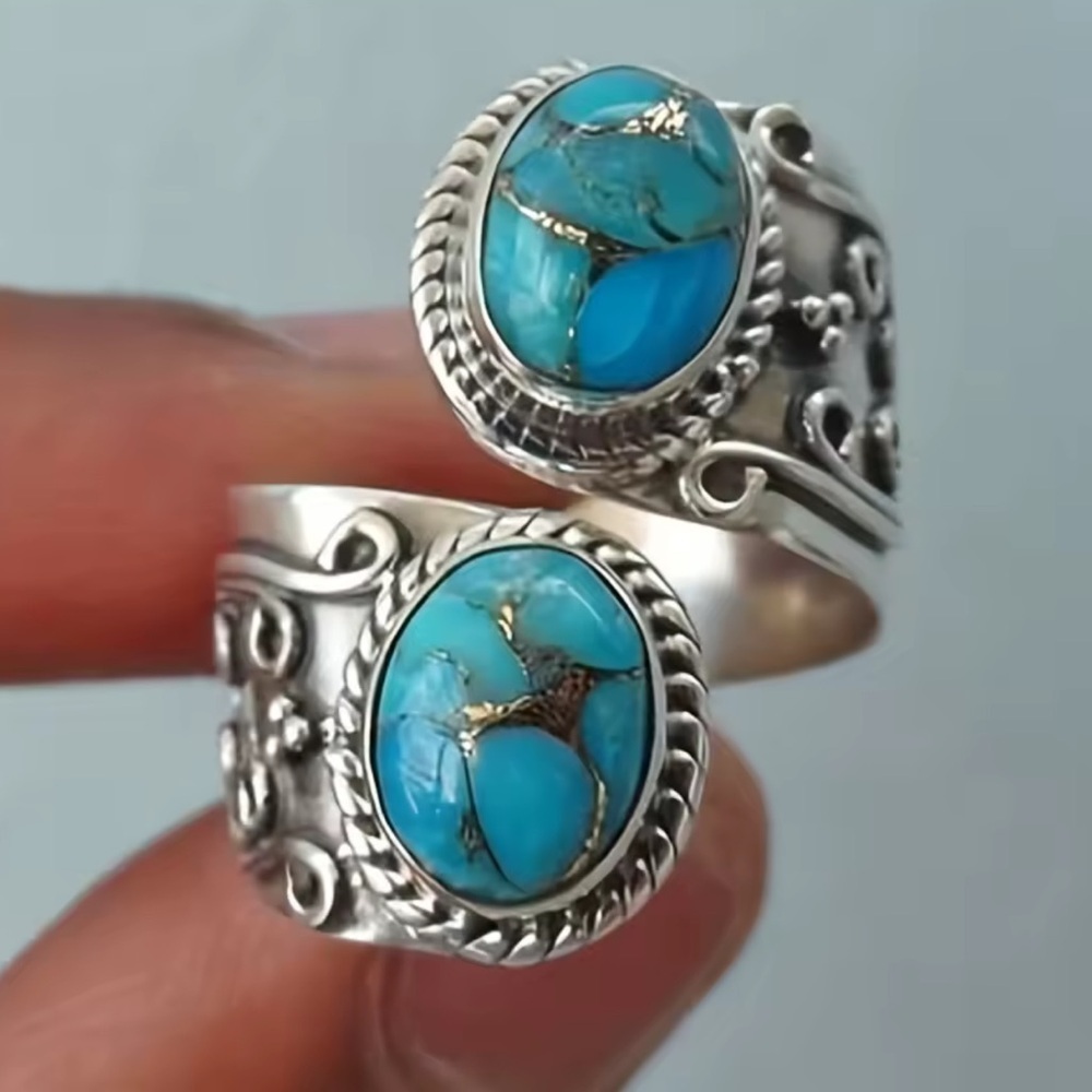 Vintage Turquoise Stone Silver Boho Style Ring - Picture 1 of 7